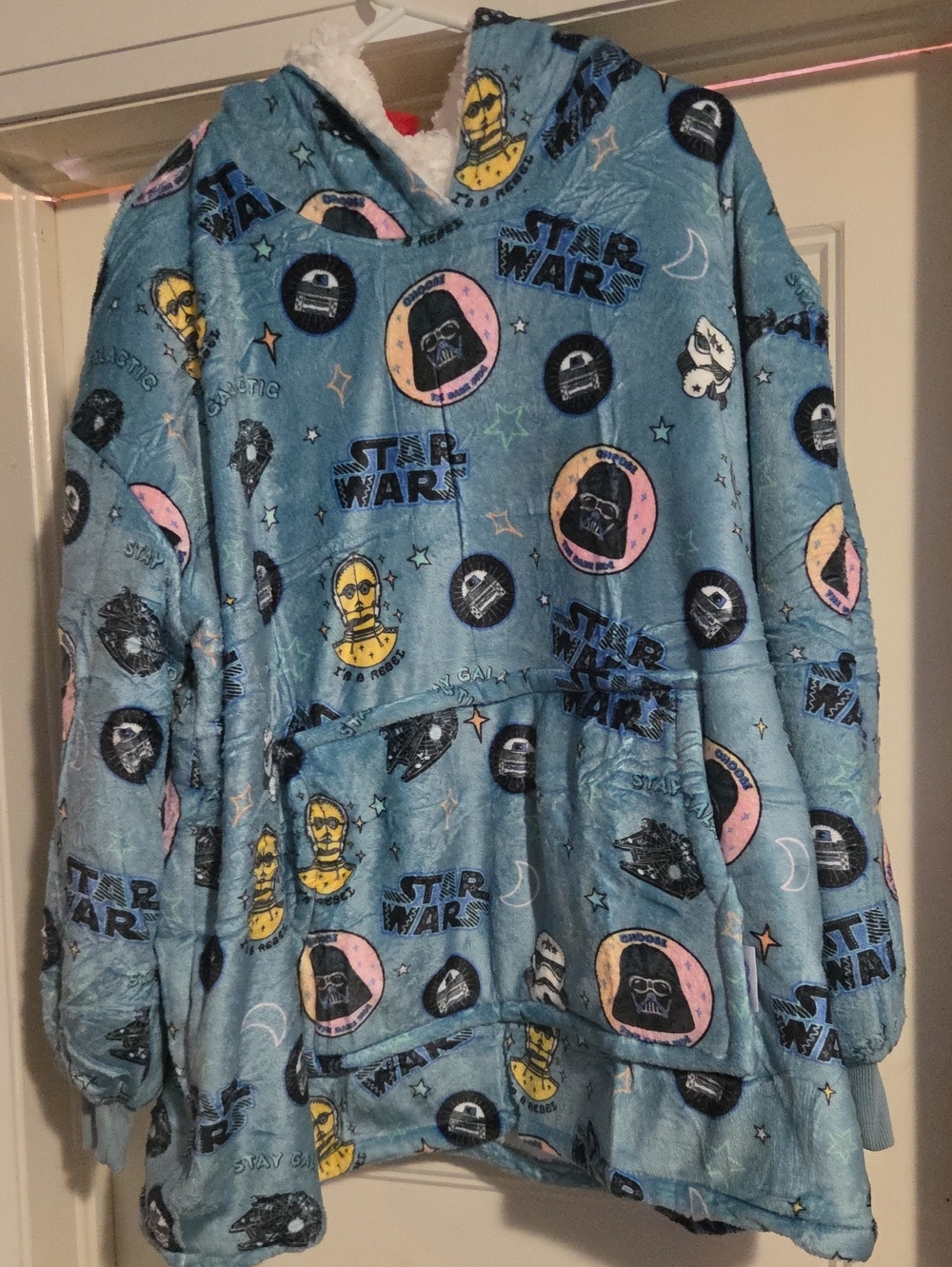 Star Wars Blue Plush Hoodie with Character Motifs